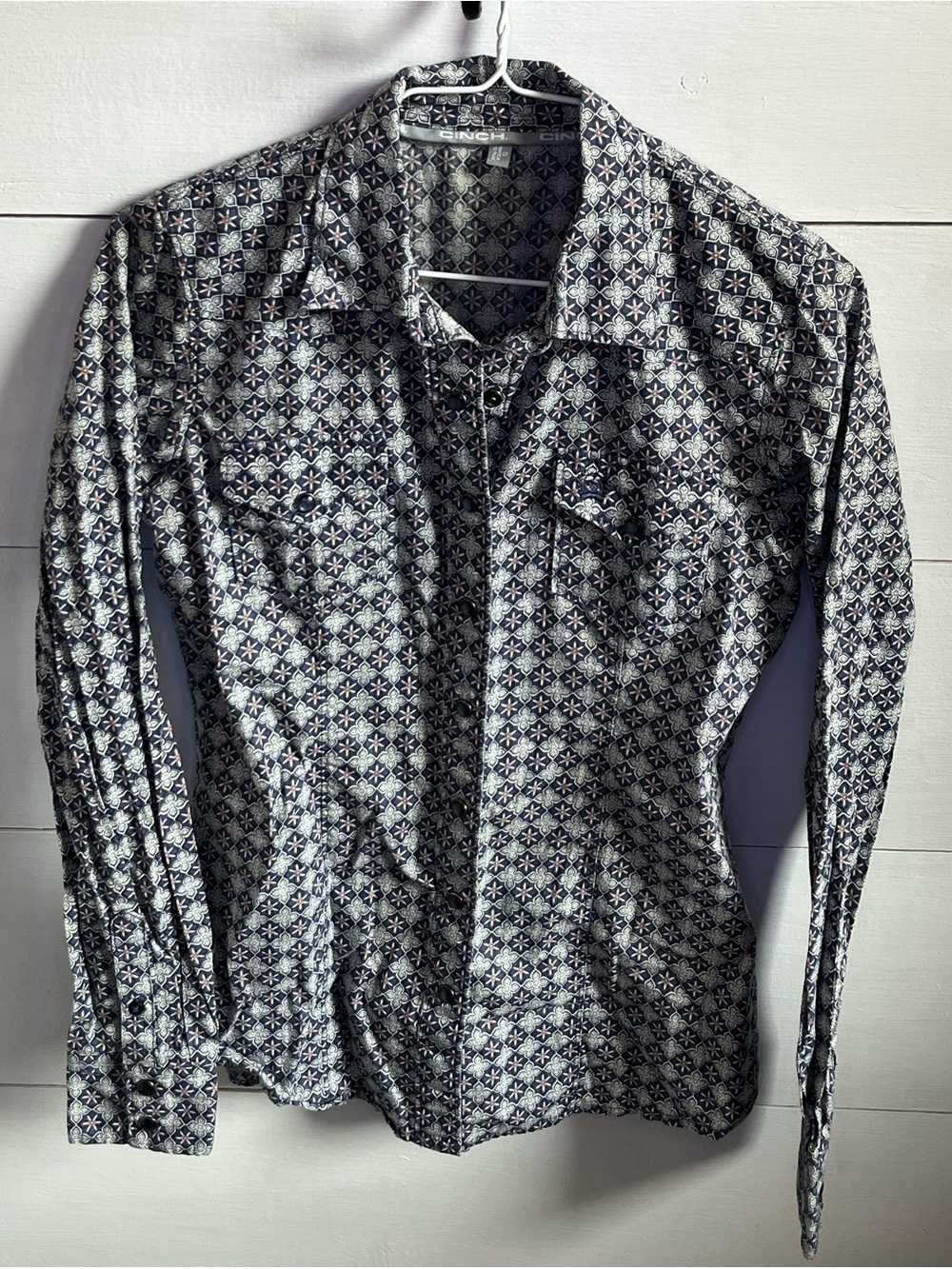 Cinch  Navy and White Geometric Button-Down Shirt